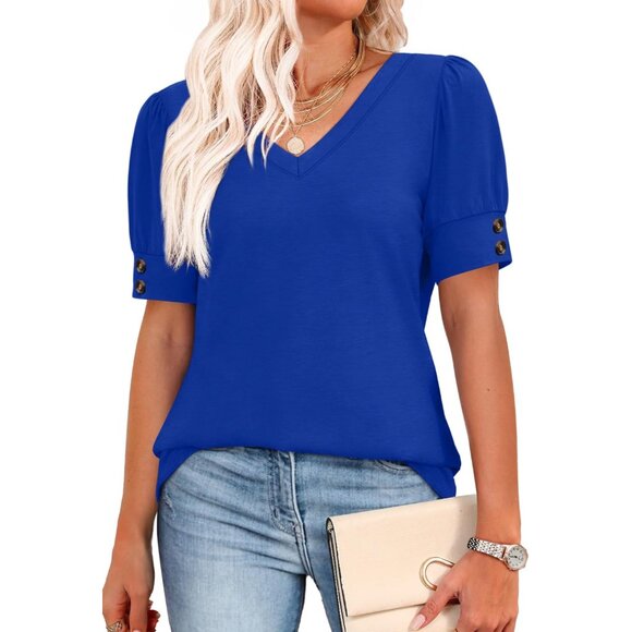 Women's Short Sleeve Blouse V Neck Casual Dressy Top Plus Size Summer - Picture 3 of 5